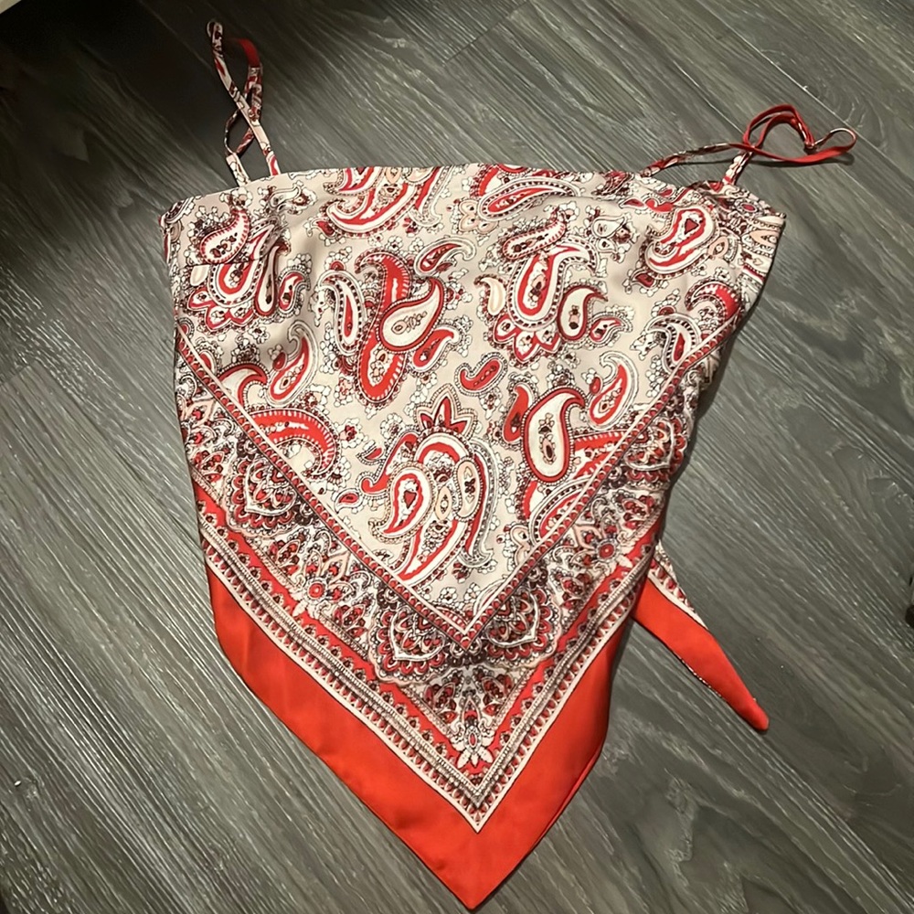 Handkerchief tie paisley top